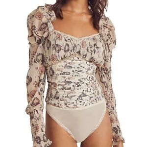 Free People Brunch Date Floral Print Bodysuit-Md